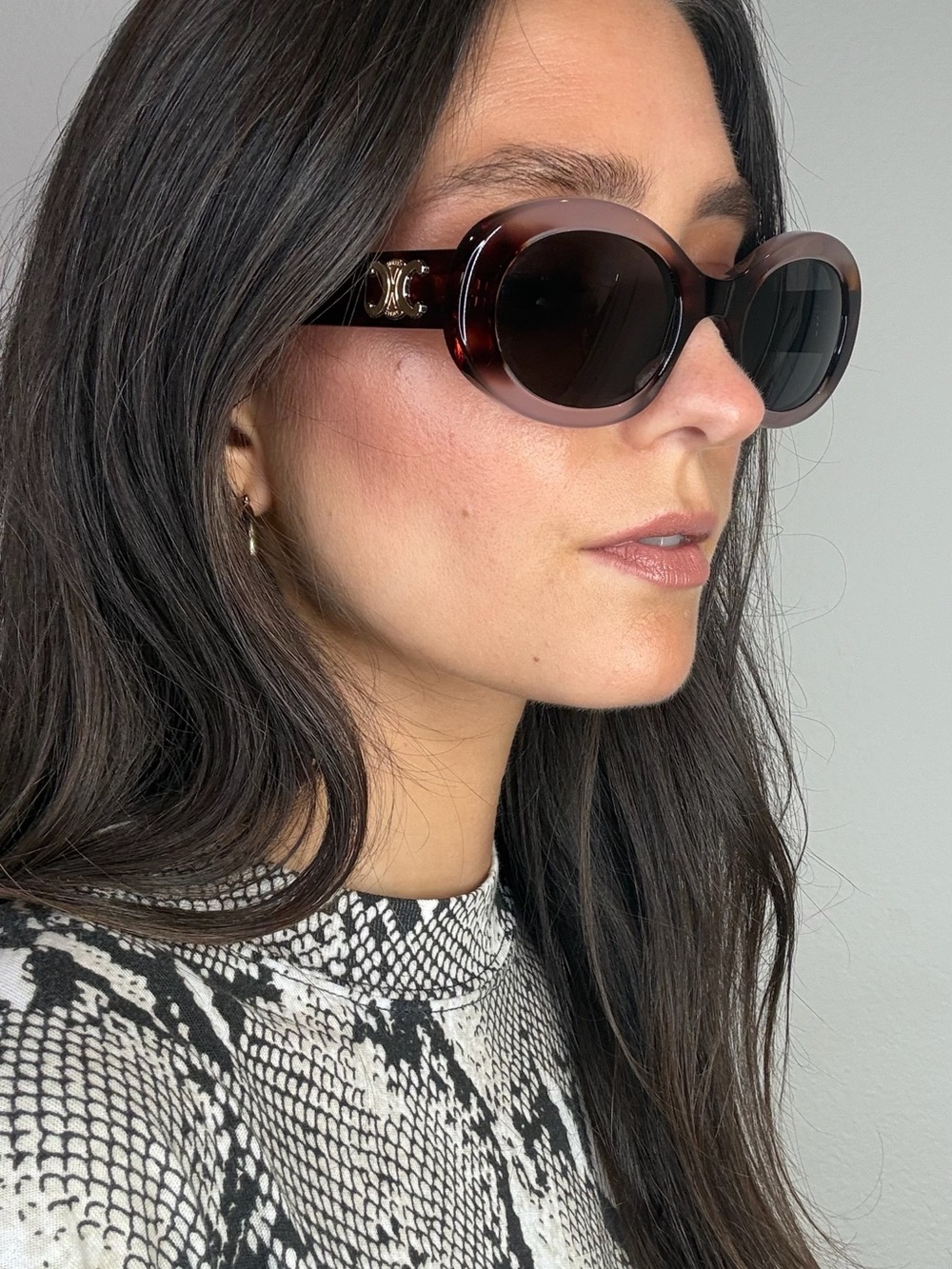Celine Tortoiseshell Oval Frame Sunglasses with Gold Triomphe